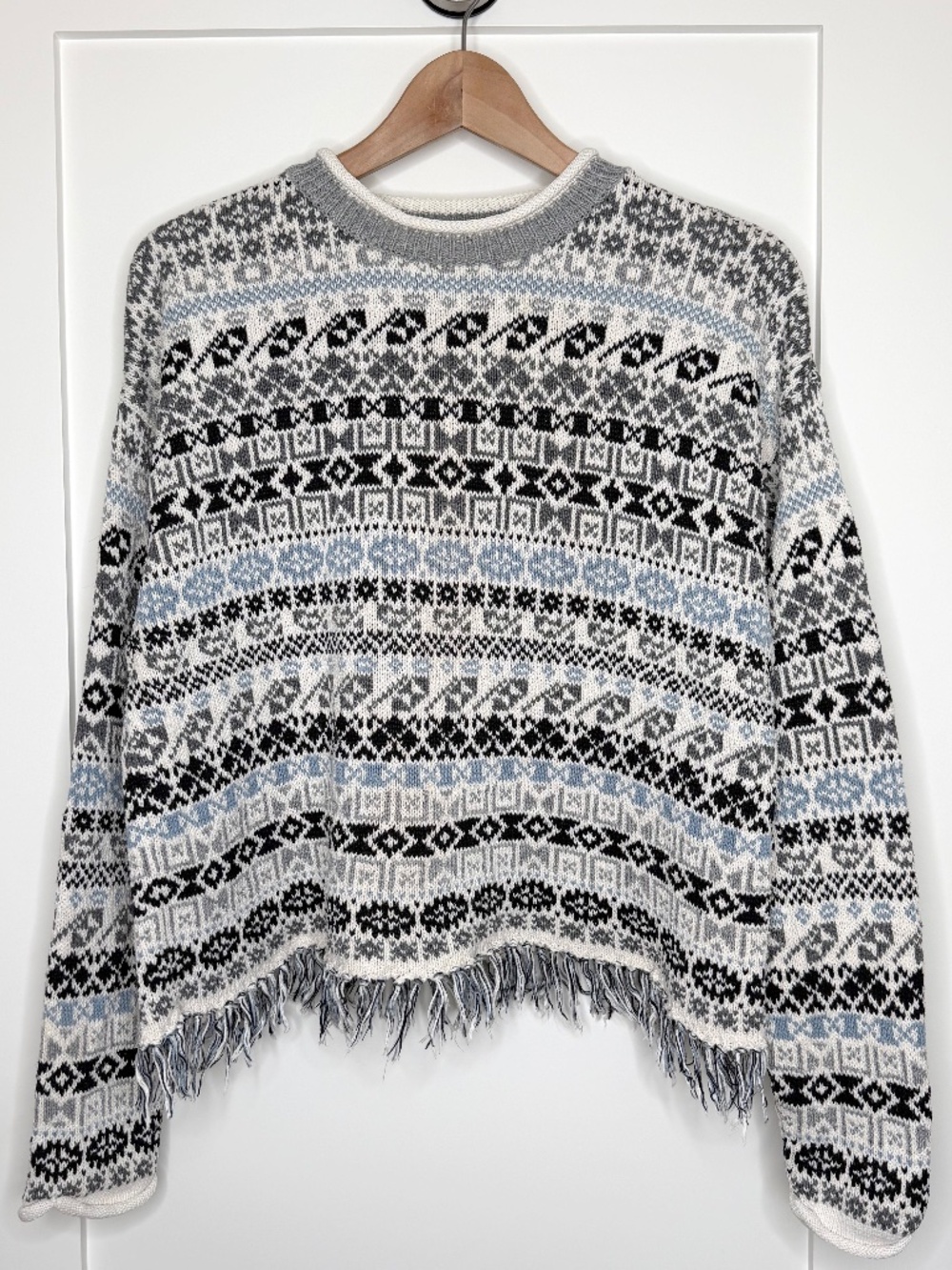 Vintage Fair Isle Fringed Knit Sweater by Crazy Horse M